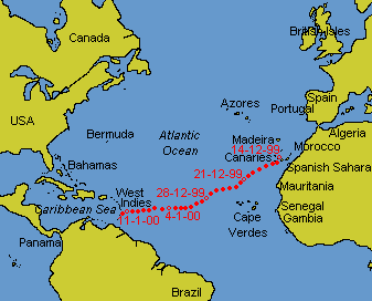 Noon Positions during Atlantic Crossing, East to West