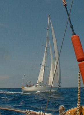 The yacht 'Liberator' sails close to say hello