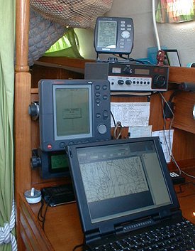 The chart table began to look decidedly high-tech during the calm days.