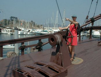 Nicky at the helm of the Pinta