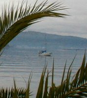 Rusalka at anchor in Muros